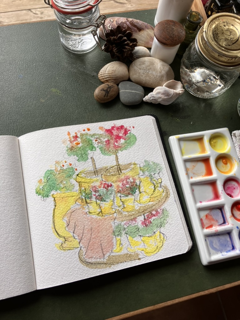 Ink and watercolour, Spring display at a florist in Amsterdam